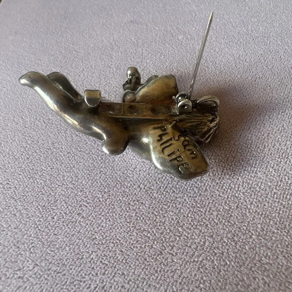 Vtg Signed Sam Philipe Cherub Mandolin‎ Pendant Brooch 12g Sterling Silver 925
